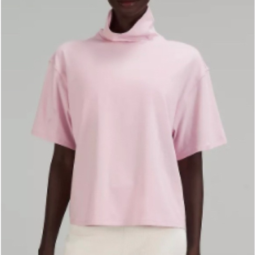 Pink Turtleneck Short Sleeve Boxy T-shirt